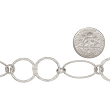 Load image into Gallery viewer, Sterling Silver 14.4mm Width by 27.4mm Length Textured Figure 8 Link And 11.7mm Width by 19.7mm Length Smooth Oval Link Connected By 5.4mm Width / Length Smooth Open Ring, Fancy Chain. Price per: 1 Foot.
