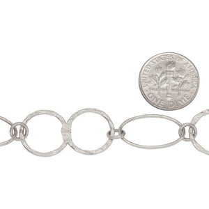 Sterling Silver 14.4mm Width by 27.4mm Length Textured Figure 8 Link And 11.7mm Width by 19.7mm Length Smooth Oval Link Connected By 5.4mm Width / Length Smooth Open Ring, Fancy Chain. Price per: 1 Foot.