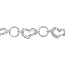 Load image into Gallery viewer, Chain by Foot. Sterling Silver 8.5mm Width by 13.0mm Length Hammered Heart Link And 8.6mm Width / Length Smooth Circle Link Connected By 4.3mm Width / Length Smooth Open Ring, Fancy Chain. Price per: 1 Foot.
