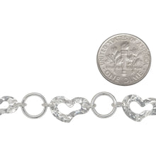 Load image into Gallery viewer, Sterling Silver 8.5mm Width by 13.0mm Length Hammered Heart Link And 8.6mm Width / Length Smooth Circle Link Connected By 4.3mm Width / Length Smooth Open Ring, Fancy Chain. Price per: 1 Foot.
