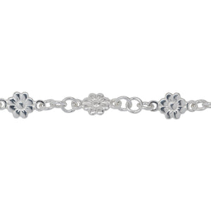 Chain by Foot. Sterling Silver 6.8mm Width / Length Flower Link With 2.8mm Width / Length Closed Rings On Each Side Followed By Three of 4.2mm Width / Length Smooth Open Rings, Fancy Chain. Price per: 1 Foot.