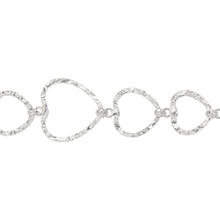 Load image into Gallery viewer, Chain by Foot. Sterling Silver 20.5mm, 16.0mm and 14.5mm Width/ Length Hammered Triple Heart Links With 3.4mm Width / Length Closed Ring On top Of Each Heart Connected to 4.1mm Width / Length Smooth Open Rings, Heart Chain. Price per: 1 Inch.
