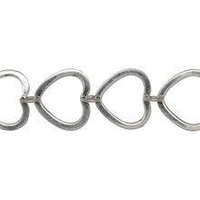 Load image into Gallery viewer, Chain by Foot. Sterling Silver 16.2mm Width by 18.0mm Length Flat Heart Link With Holes Drilled in top And Bottom, Connected With 5.5mm Width / Length Smooth Open Ring, Heart Chain. Price per: 1 Foot.
