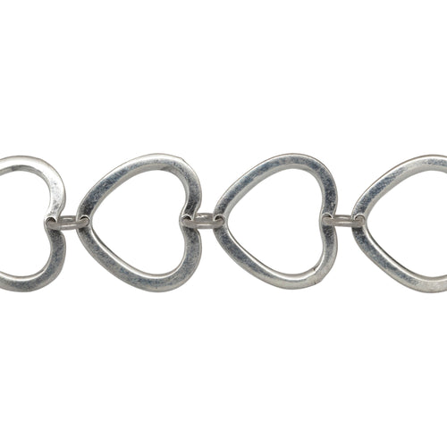 Chain by Foot. Sterling Silver 16.2mm Width by 18.0mm Length Flat Heart Link With Holes Drilled in top And Bottom, Connected With 5.5mm Width / Length Smooth Open Ring, Heart Chain. Price per: 1 Foot.