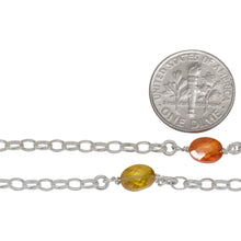 Load image into Gallery viewer, Sterling Silver Seventeen of 2.8mm Width by 3.8mm Length Oval Rolo Links Wire Wrapped to 5.2mm Width by 7.0mm Length Orange and Yellow CZ Beads With 3.3mm Width / Length Smooth Open Ring, Gem Stone Chain. Price per: 1 Inch.
