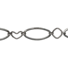 Load image into Gallery viewer, Chain by Foot. Sterling Silver 10.0mm Width by 20.0mm Length Flat Elongated Oval Link Followed By 7.0mm Width by 8.3mm Length Textured Heart Link And 8.1mm Width / Length Textured Diamond Link, Connected By Rolo Link, Fancy Chain. Price per: 1 Foot.
