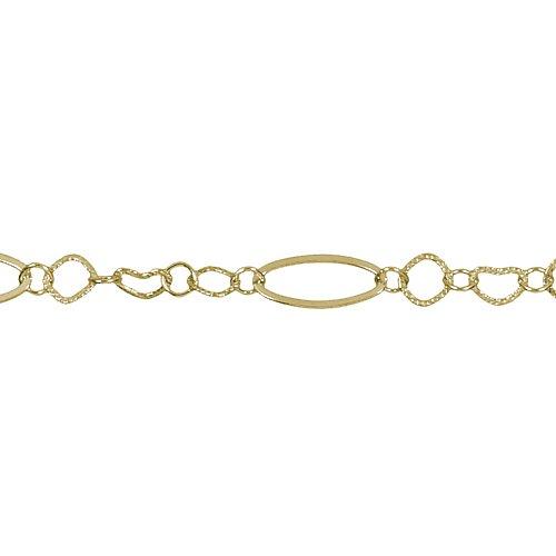 14kt Gold Filled 10.4mm Width by 20.4mm Length Flat Elongated Oval, 2 of 8.1mm Width/Length Textured Diamond Shaped, 6.8mm Width by 9.7mm Length Textured Heart Link, Connected By 5.8mm Width/Length Diamond Shaped Link, Fancy Chain. Price per: 1 Foot.