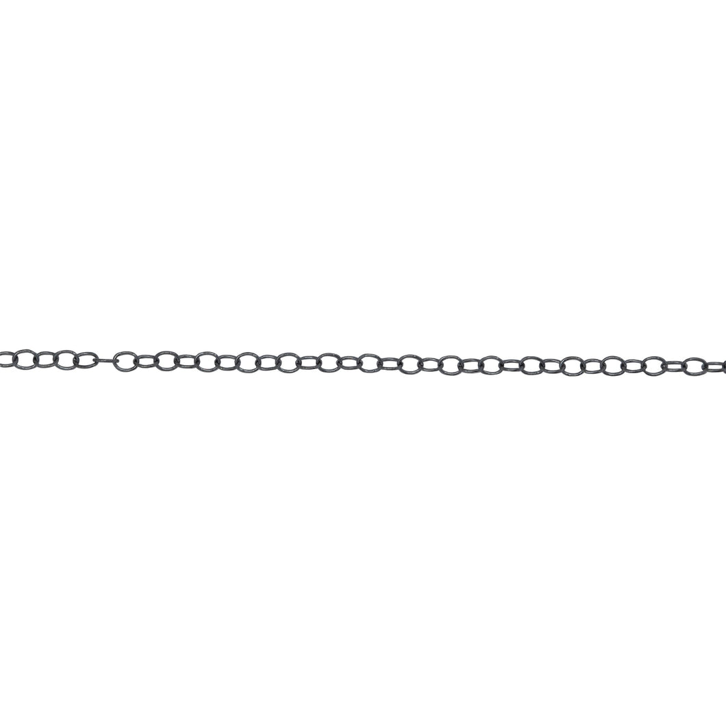 Chain by Foot. Sterling Silver Black Diamond Finish 1.4mm Width by 1.9mm Length, Smooth Cable Chain. Price per: 1 Foot.
