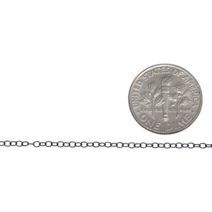 Sterling Silver Black Diamond Finish 1.4mm Width by 1.9mm Length, Smooth Cable Chain. Price per: 1 Foot.