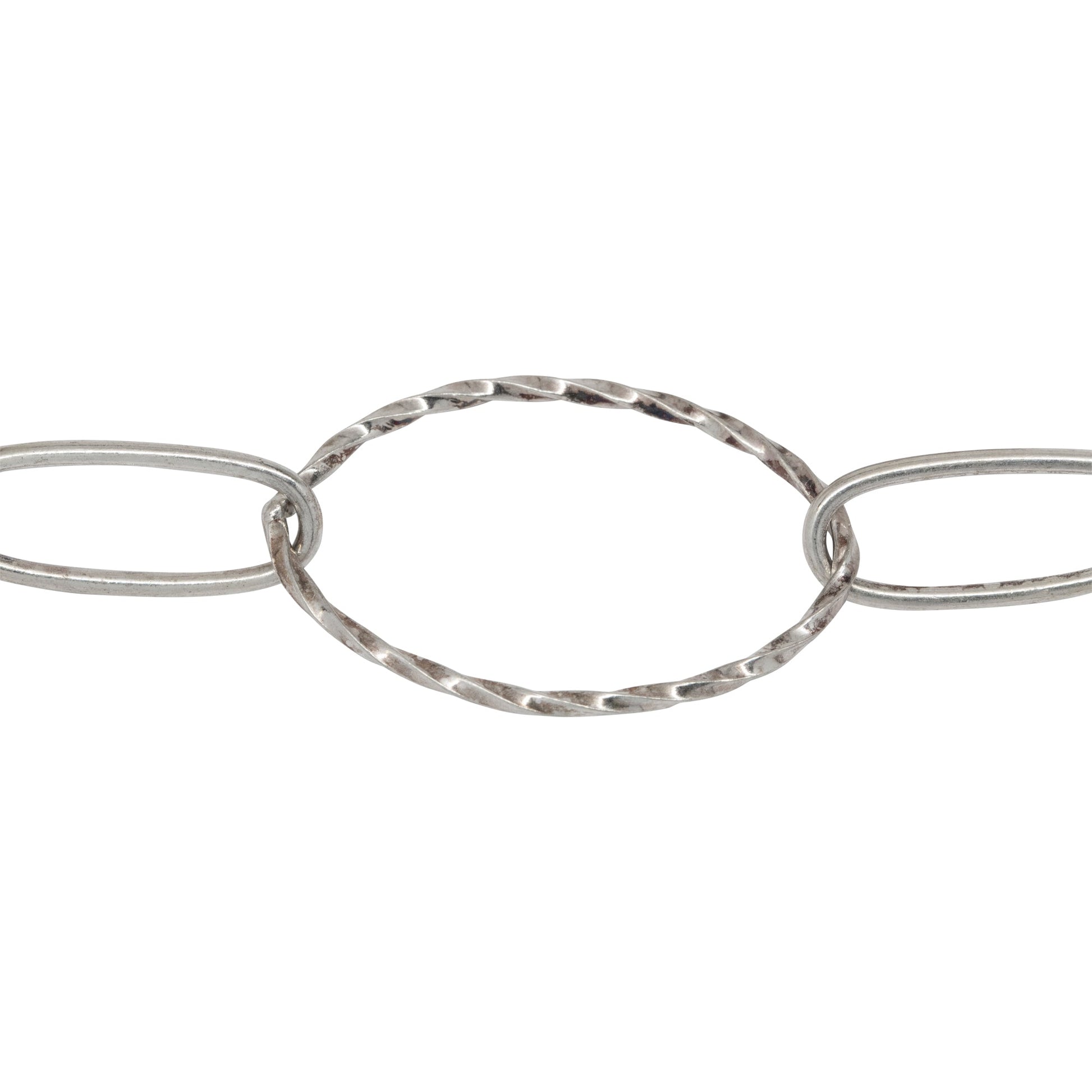 Chain by Foot. Sterling Silver 17.5mm Width by 27.0mm Length Twisted Oval Link Followed by 7.3mm Width by 17.5mm Length Smooth Elongated Oval Link, Long and Short Chain. Price per: 1 Foot.
