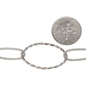 Sterling Silver 17.5mm Width by 27.0mm Length Twisted Oval Link Followed by 7.3mm Width by 17.5mm Length Smooth Elongated Oval Link, Long and Short Chain. Price per: 1 Foot.