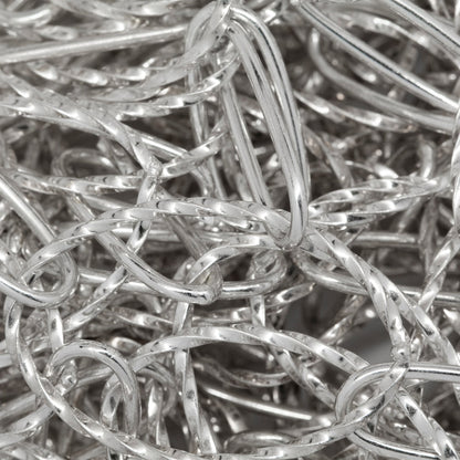 Sterling Silver 17.5mm Width by 27.0mm Length Twisted Oval Link Followed by 7.3mm Width by 17.5mm Length Smooth Elongated Oval Link, Long and Short Chain. Price per: 1 Foot.