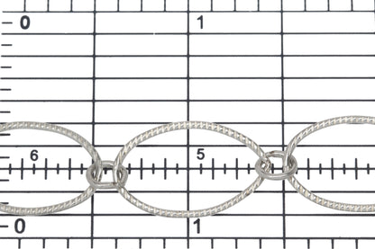 Sterling Silver 12.9mm Width by 20.9mm Length Corrugated Oval Link Followed by 5.5mm Width / Length Smooth Close Ring, Long and Short Chain. Price per: 1 Foot.