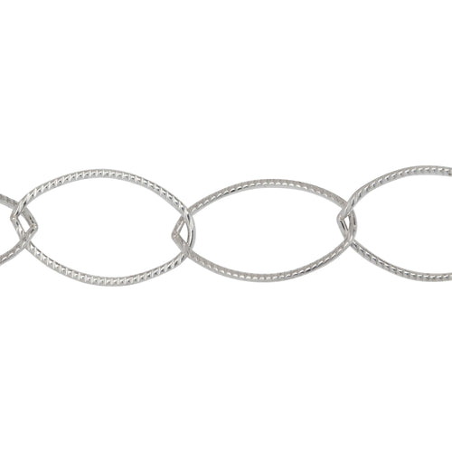 Chain by Foot. Sterling Silver 13.0mm Width by 21.0mm Length, Corrugated Oval Cable Chain. Price per: 1 Foot.