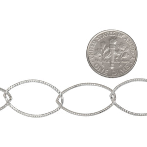 Sterling Silver 13.0mm Width by 21.0mm Length, Corrugated Oval Cable Chain. Price per: 1 Foot.