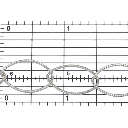 Sterling Silver 13.0mm Width by 21.0mm Length, Corrugated Oval Cable Chain. Price per: 1 Foot.