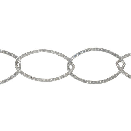 Chain by Foot. Sterling Silver 13.0mm Width by 21.0mm Length, Hammered Flat Oval Cable Chain. Price per: 1 Foot.