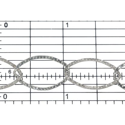 Sterling Silver 13.0mm Width by 21.0mm Length, Hammered Flat Oval Cable Chain. Price per: 1 Foot.