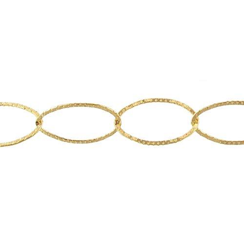 14kt Gold Filled 13.0mm Width by 21.0mm Length, Hammered Flat Oval Cable Chain. Price per: 1 Foot.