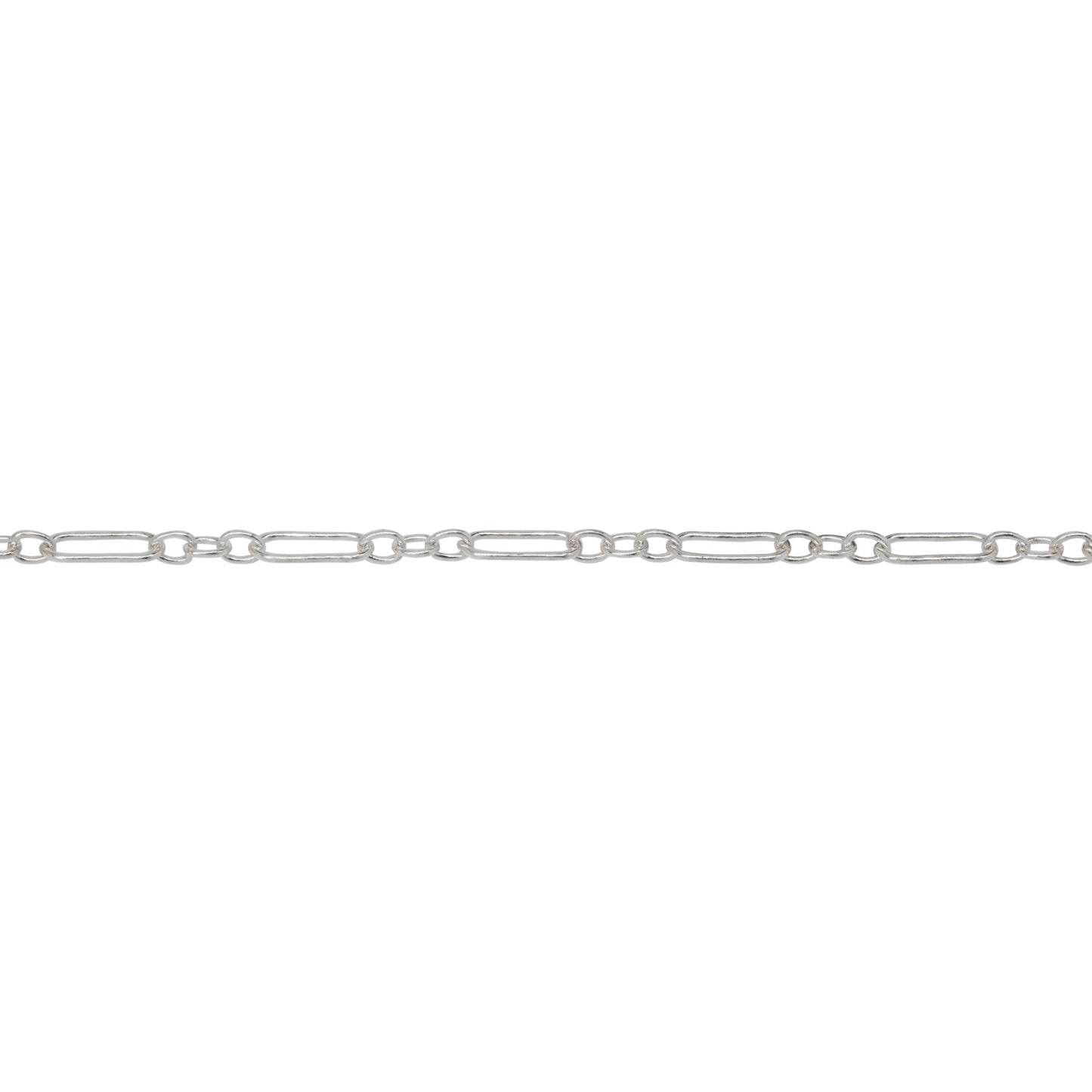 Chain by Foot. Sterling Silver 2.0mm Width by 5.6mm Length Larger Smooth Oval Link Followed by Three of 2.0mm Width by 2.2mm Length Smaller Smooth Oval Links, Long and Short Chain. Price per: 1 Foot.