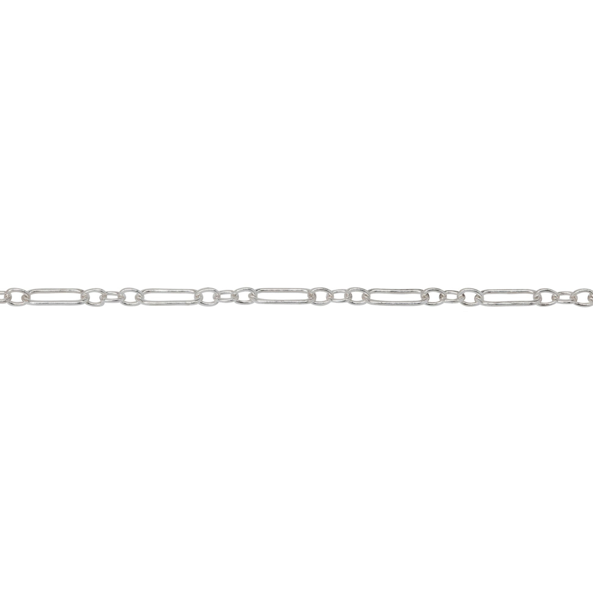 Chain by Foot. Sterling Silver 2.0mm Width by 5.6mm Length Larger Smooth Oval Link Followed by Three of 2.0mm Width by 2.2mm Length Smaller Smooth Oval Links, Long and Short Chain. Price per: 1 Foot.