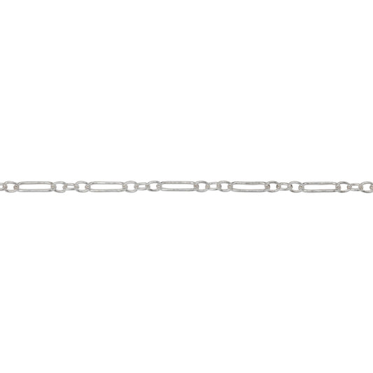 Chain by Foot. Sterling Silver 2.0mm Width by 5.6mm Length Larger Smooth Oval Link Followed by Three of 2.0mm Width by 2.2mm Length Smaller Smooth Oval Links, Long and Short Chain. Price per: 1 Foot.