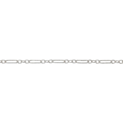 Chain by Foot. Sterling Silver 2.0mm Width by 5.6mm Length Larger Smooth Oval Link Followed by Three of 2.0mm Width by 2.2mm Length Smaller Smooth Oval Links, Long and Short Chain. Price per: 1 Foot.