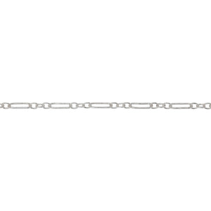 Chain by Foot. Sterling Silver 2.0mm Width by 5.6mm Length Larger Smooth Oval Link Followed by Three of 2.0mm Width by 2.2mm Length Smaller Smooth Oval Links, Long and Short Chain. Price per: 1 Foot.