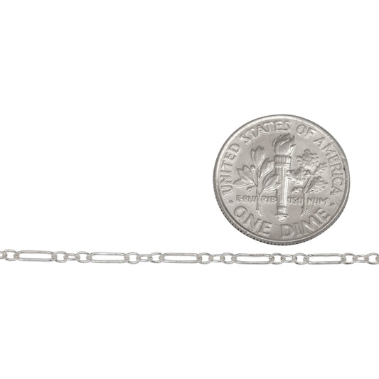 Sterling Silver 2.0mm Width by 5.6mm Length Larger Smooth Oval Link Followed by Three of 2.0mm Width by 2.2mm Length Smaller Smooth Oval Links, Long and Short Chain. Price per: 1 Foot.