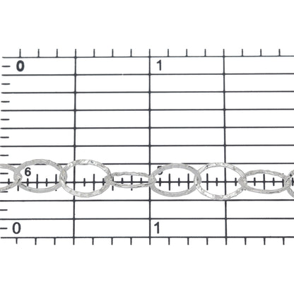 Sterling Silver 6.4mm Width by 8.8mm Length, Hammered Flat Oval Cable Chain. Price per: 1 Foot.