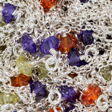 Load image into Gallery viewer, Sterling Silver 1.7mm Width / Length Rolo Chain With 2.9mm Width by 5.0mm Length Orange, Purple, Lime Green CZ Beads Wire Wapped Every 1.75 Inch, Connected by 3.3mm Width / Length Smooth Open Ring, Gem Stone Chain. Price per: 1 Inch.
