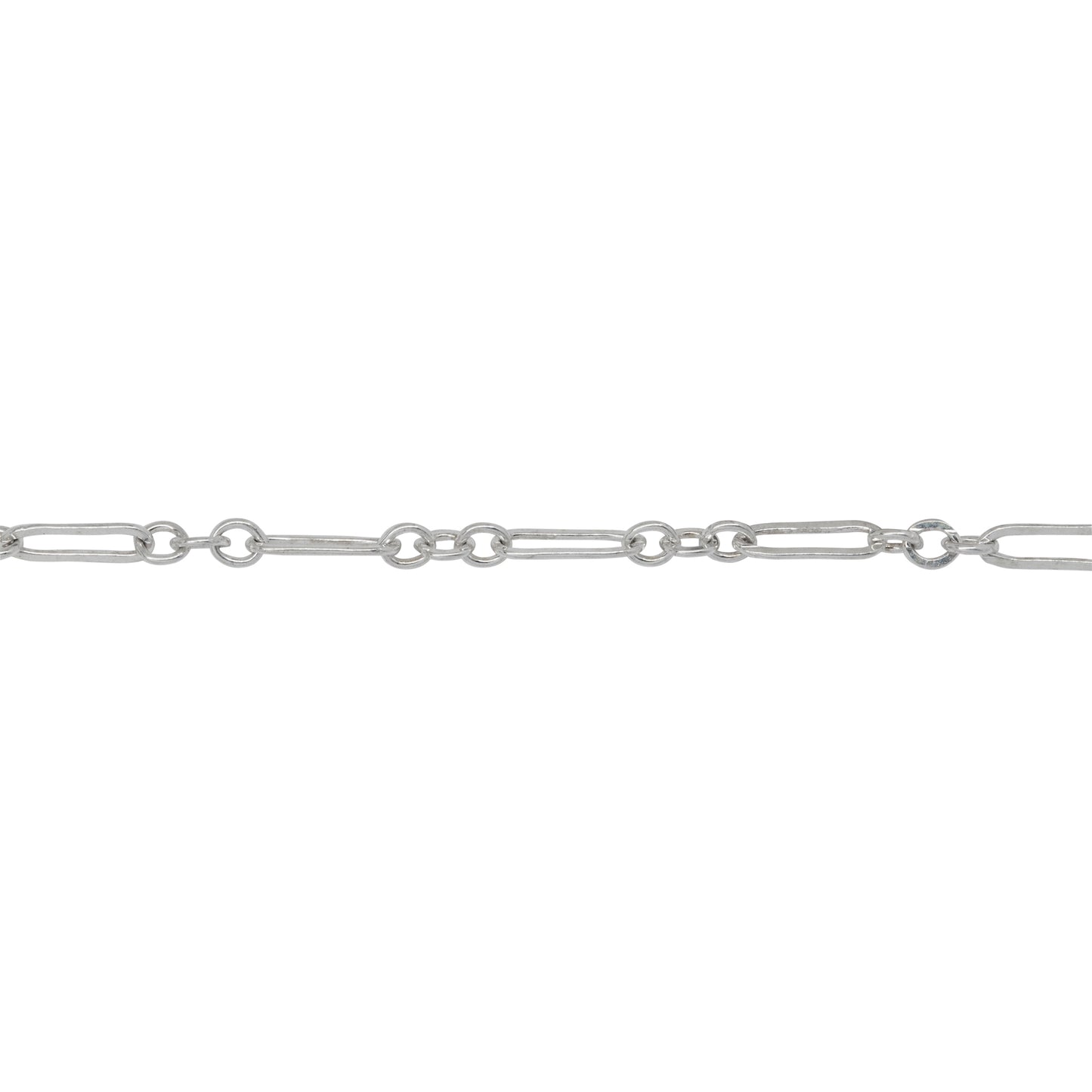 Sterling Silver Two of 2.2mm Width by 2.7mm Length Small Smooth Oval Links With 2.2mm Width by 2.7mm Length Small Flat Oval Link in the Middle, Followed by 2.2mm Width by 7.0mm Length Large Flat Oval Link, Long and Short Chain. Price per: 1 Foot.