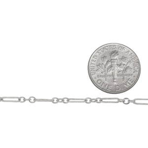 Sterling Silver Two of 2.2mm Width by 2.7mm Length Small Smooth Oval Links With 2.2mm Width by 2.7mm Length Small Flat Oval Link in the Middle, Followed by 2.2mm Width by 7.0mm Length Large Flat Oval Link, Long and Short Chain. Price per: 1 Foot.