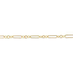 14kt Gold Filled Two of 2.2mm Width by 2.7mm Length Small Smooth Oval Links With 2.2mm Width by 2.7mm Length Small Flat Oval Link in the Middle, Followed by 2.2mm Width by 7.0mm Length Large Flat Oval Link, Long and Short Chain. Price per: 1 Foot.