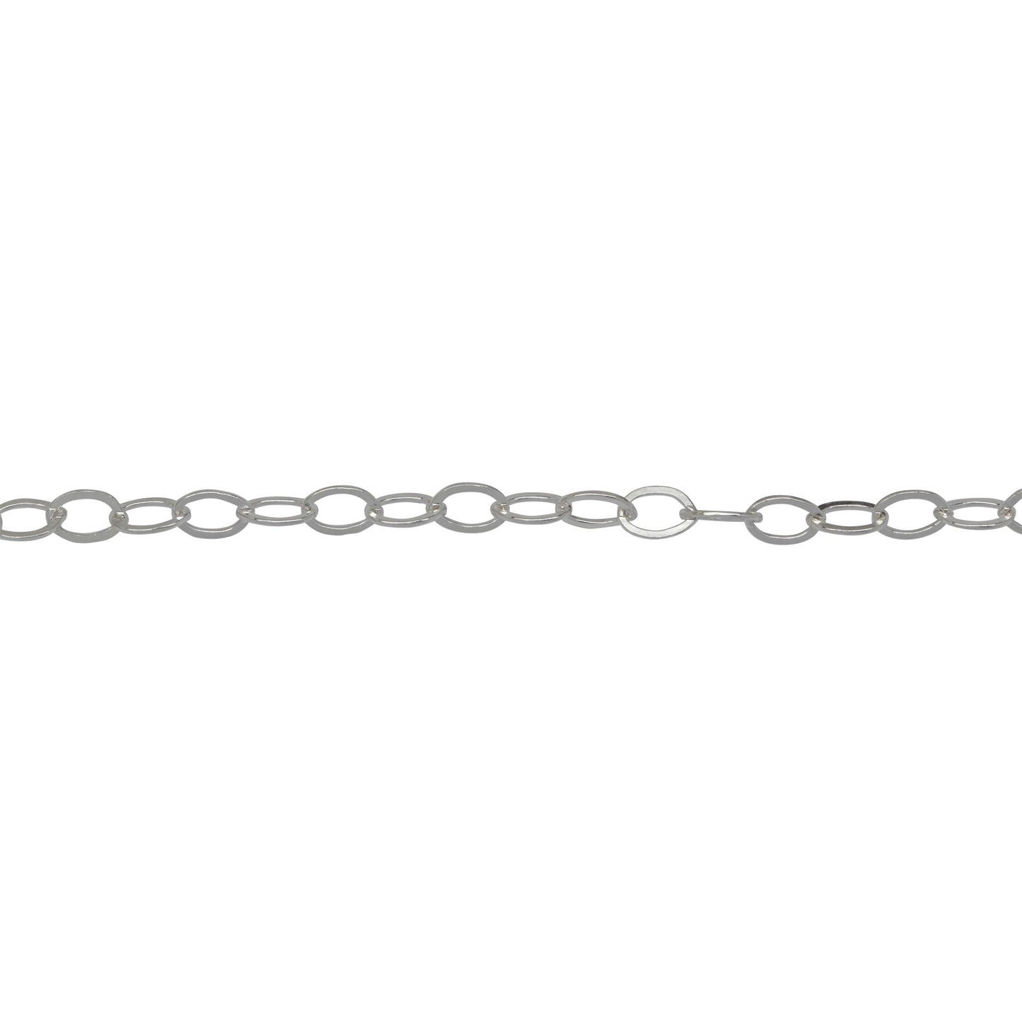 Chain by Foot. Sterling Silver 2.8mm Width by 4.2mm Length, Flat Cable Chain. Price per: 1 Foot.