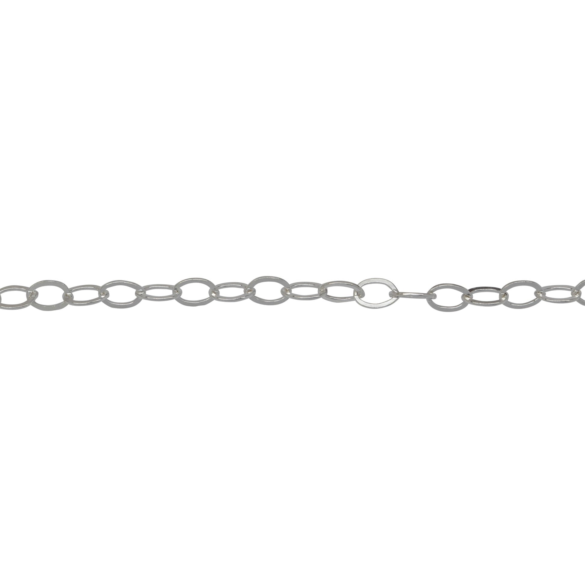 Chain by Foot. Sterling Silver 2.8mm Width by 4.2mm Length, Flat Cable Chain. Price per: 1 Foot.