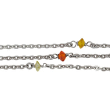 Load image into Gallery viewer, Chain by Foot. Sterling Silver Rhodium Plated 2.3mm Width by 3.0mm Length Flat Cable Chain With 3.2mm Width by 4.8mm Length Orange, Lemon Yellow, Lime Green CZ Beads Wire Wapped Every 2 Inches, Connected by Smooth Open Ring, Gem Stone Chain. Price per: 1 Inch.
