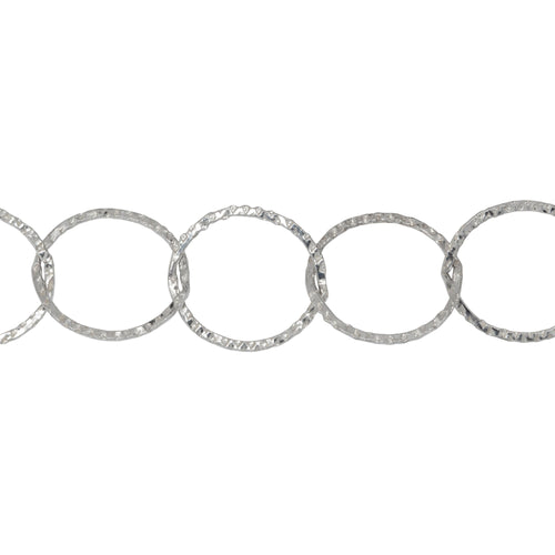 Chain by Foot. Sterling Silver 14.0mm Width / Length Flat Hammered Circle Chain. Price per: 1 Foot.