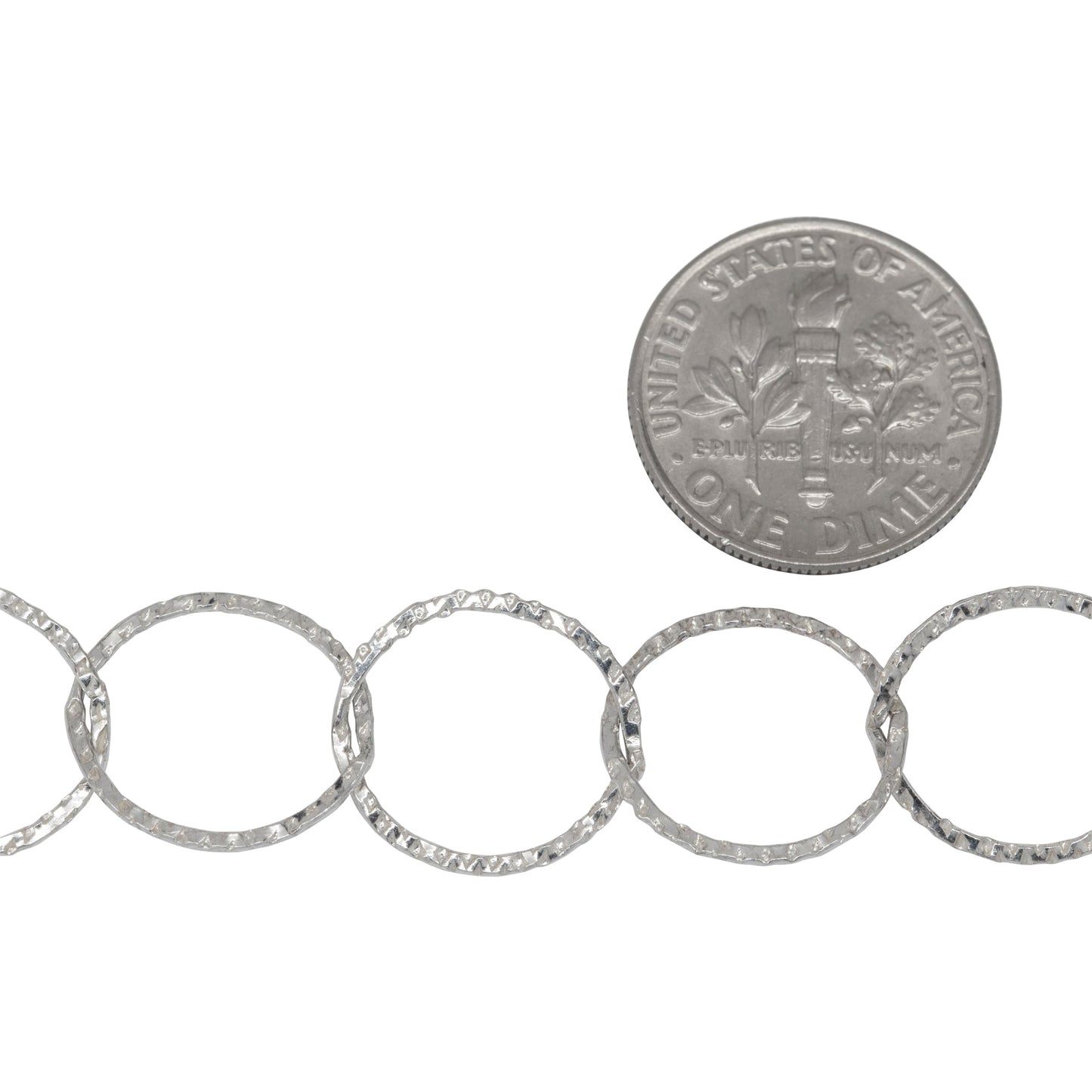 Sterling Silver 14.0mm Width / Length Flat Hammered Circle Chain. Price per: 1 Foot.