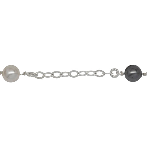 Chain by Foot. Sterling Silver Nine of 2.8mm Width by 4.0mm Length Flat Diamond Shaped Links With 6.0mm Width / Length White and Gray Swarovski Pearls Wire Wrapped, Connected to 3.3mm Width / Length Smooth Open Ring, Gem Stone Chain. Price per: 1 Inch.