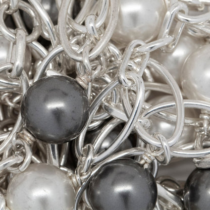Sterling Silver 7.2mm Width by 12.2mm Length Oval Link Followed by Two of 3.0mm Width by 6.0mm Length Rolo Links With 6.0mm Circle Link In The Middle, Connected by 8.0mm White and Gray Swarovski Pearls, Gem Stone Chain. Price per: 1 Inch.