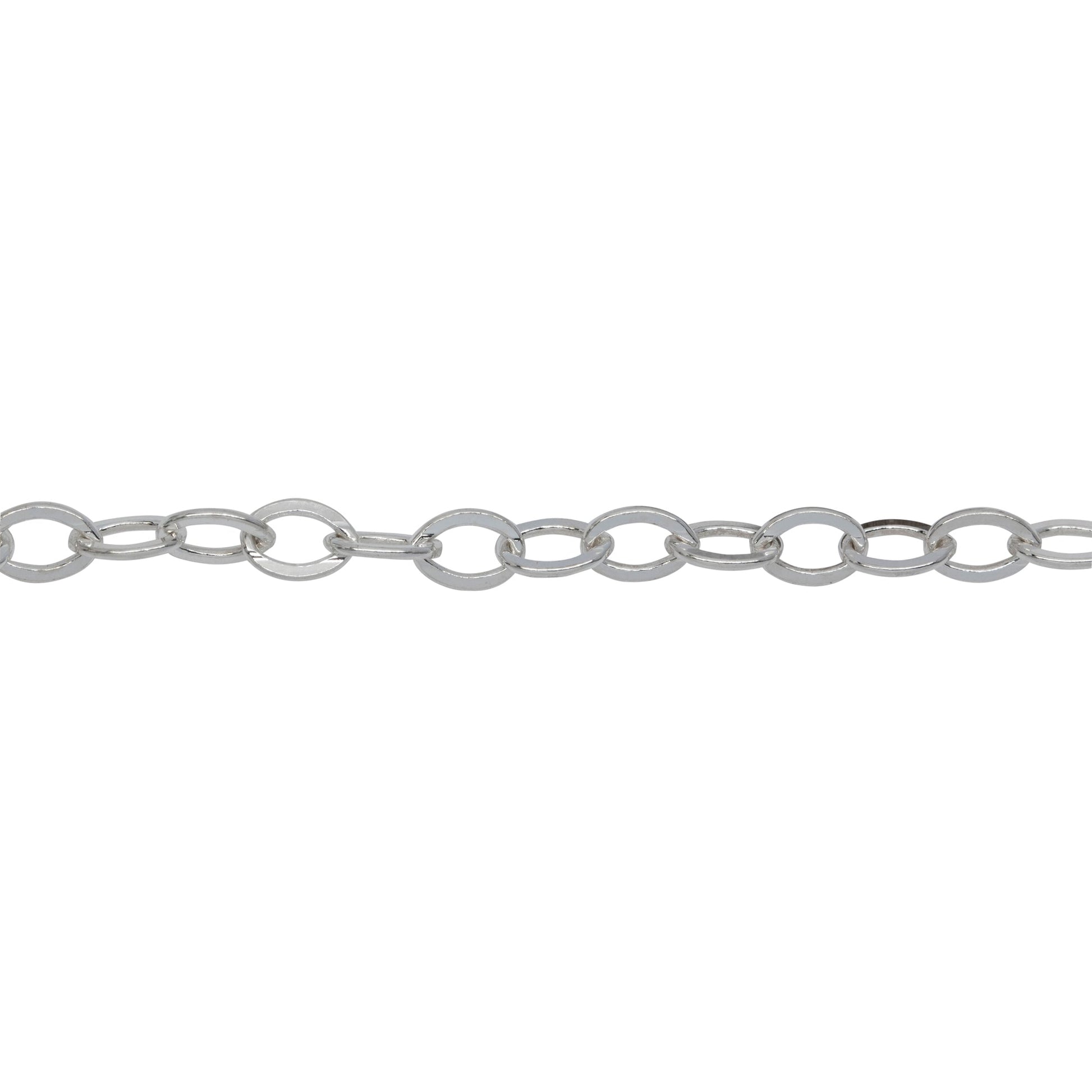 Chain by Foot. Sterling Silver 3.9mm Width by 5.4mm Length, Flat Cable Chain. Price per: 1 Foot.