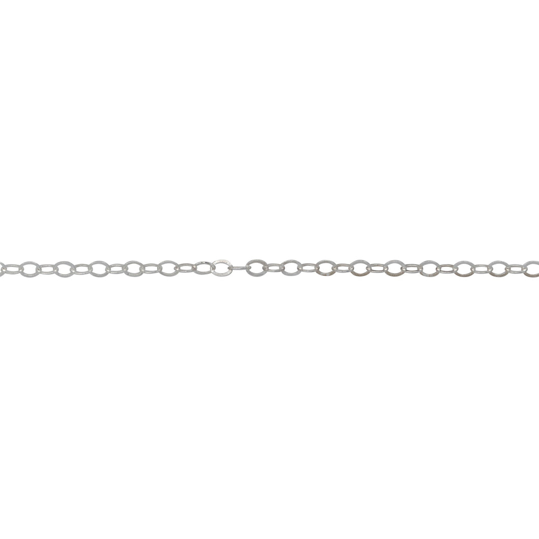 Chain by Foot. Sterling Silver 1.5mm Width by 2.0mm Length, Flat Cable Chain. Price per: 1 Foot.