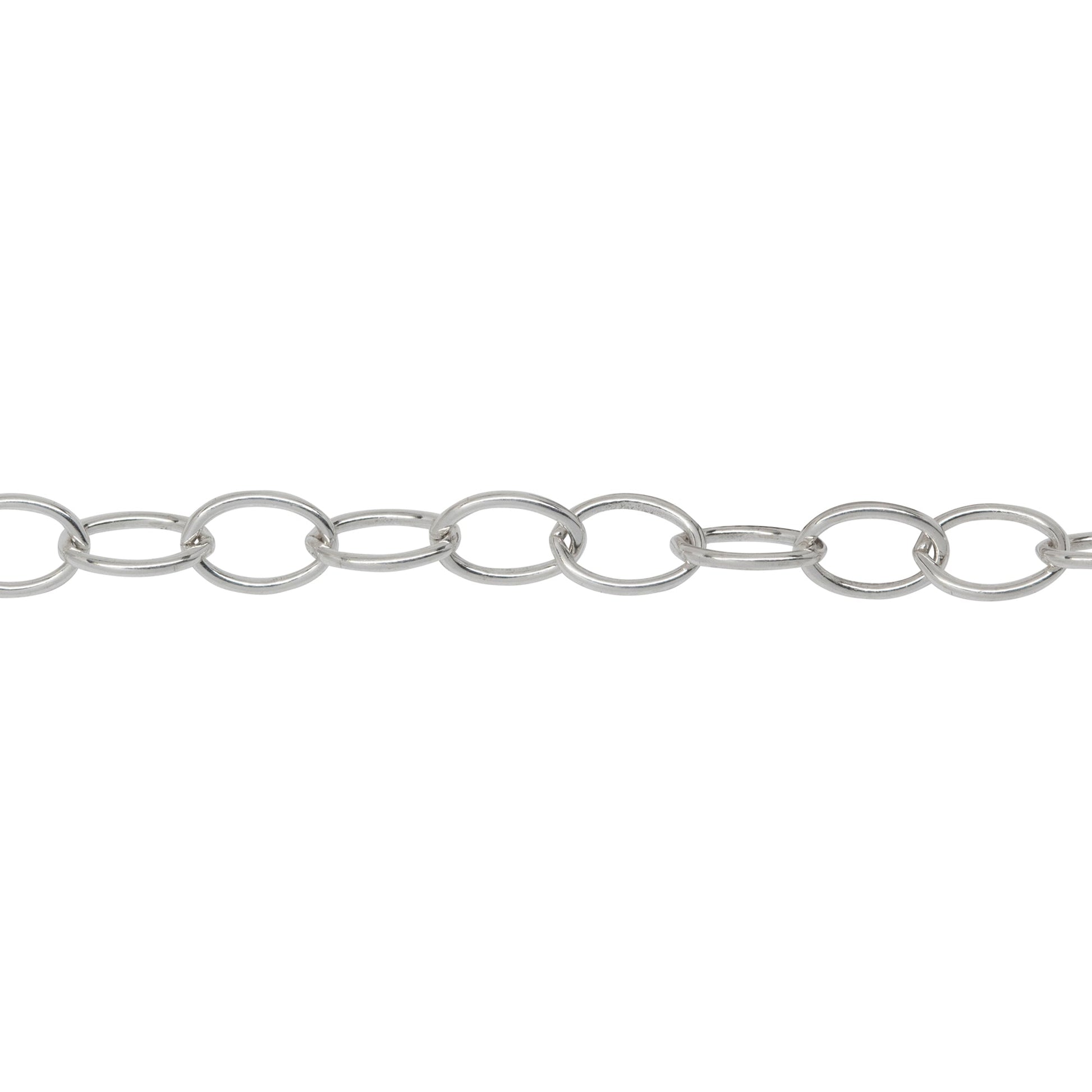Chain by Foot. Sterling Silver 4.5mm Width by 6.6mm Length, Smooth Cable Chain. Price per: 1 Foot.
