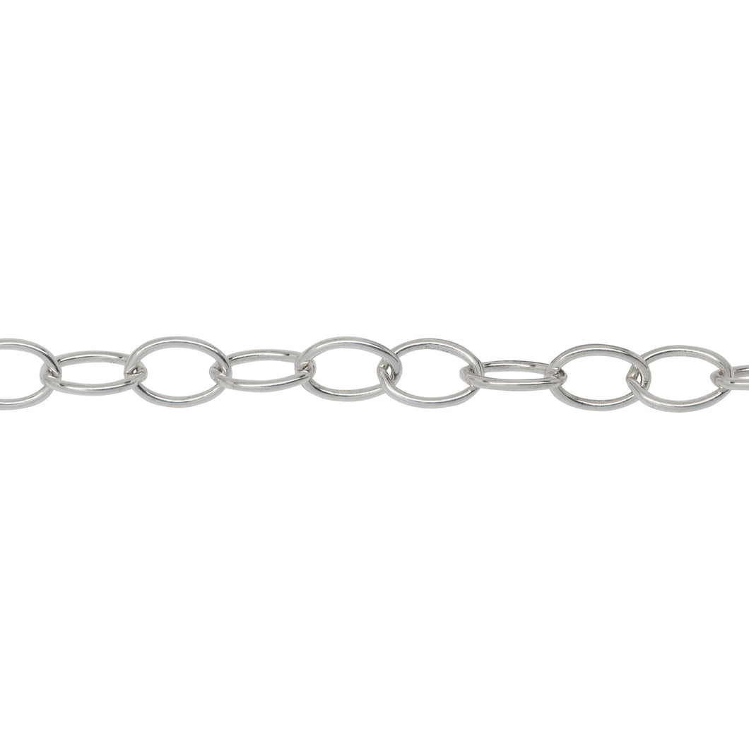 Chain by Foot. Sterling Silver 4.5mm Width by 6.6mm Length, Smooth Cable Chain. Price per: 1 Foot.