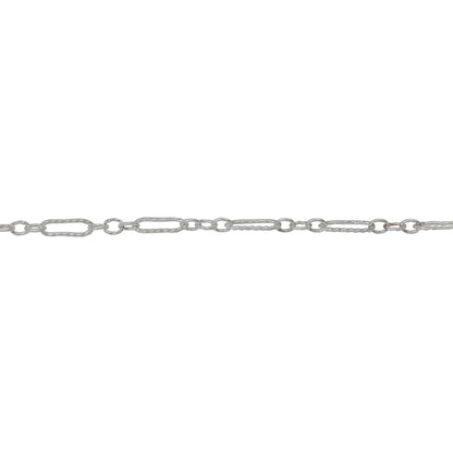 Chain by Foot. Sterling Silver Three of 1.7mm Width by 2.3mm Length Smaller Oval Links With Middle Link Being Corrugated Oval Link, Followed by 1.8mm Width by 5.8mm Length Larger Corrugated Elongated Oval Link, Long and Short Chain. Price per: 1 Foot.