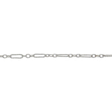 Load image into Gallery viewer, Chain by Foot. Sterling Silver Three of 1.7mm Width by 2.3mm Length Smaller Oval Links With Middle Link Being Corrugated Oval Link, Followed by 1.8mm Width by 5.8mm Length Larger Corrugated Elongated Oval Link, Long and Short Chain. Price per: 1 Foot.
