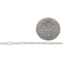 Load image into Gallery viewer, Sterling Silver Three of 1.7mm Width by 2.3mm Length Smaller Oval Links With Middle Link Being Corrugated Oval Link, Followed by 1.8mm Width by 5.8mm Length Larger Corrugated Elongated Oval Link, Long and Short Chain. Price per: 1 Foot.
