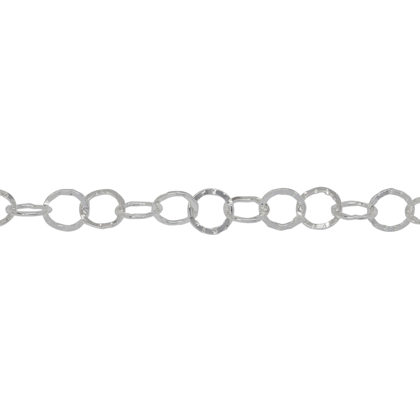 Sterling Silver 5.0mm Width / Length, Flat Hammered Circle Chain. Price per: 1 Foot.