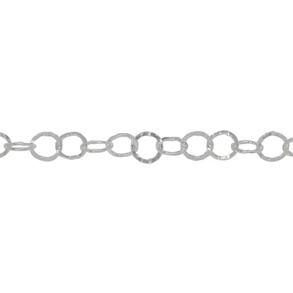 Sterling Silver 5.0mm Width / Length, Flat Hammered Circle Chain. Price per: 1 Foot.